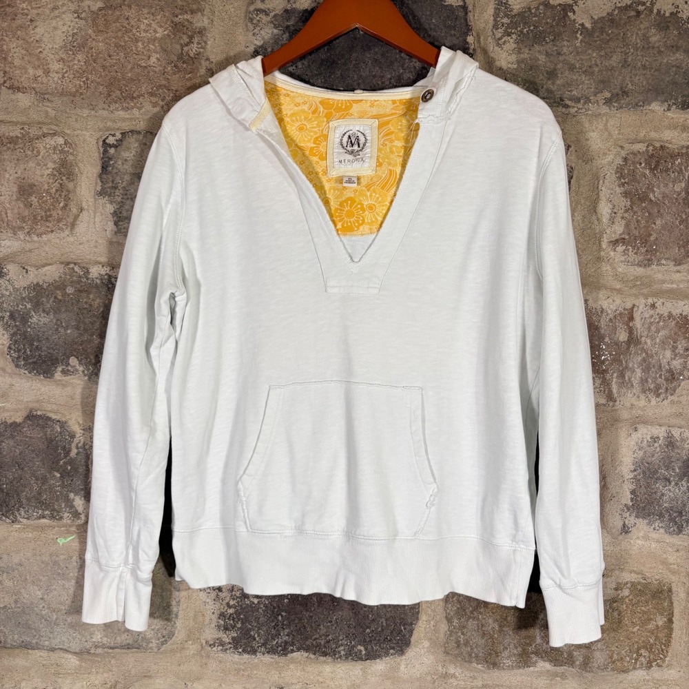 Merona White‎ Hoodie Pullover Long Sleeve V Neck Pocket Casual Women XL